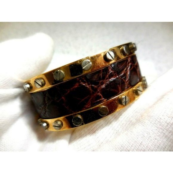 Dolce and Gabbana Brown Croc Gold Tone Cuff - Picture 10 of 11